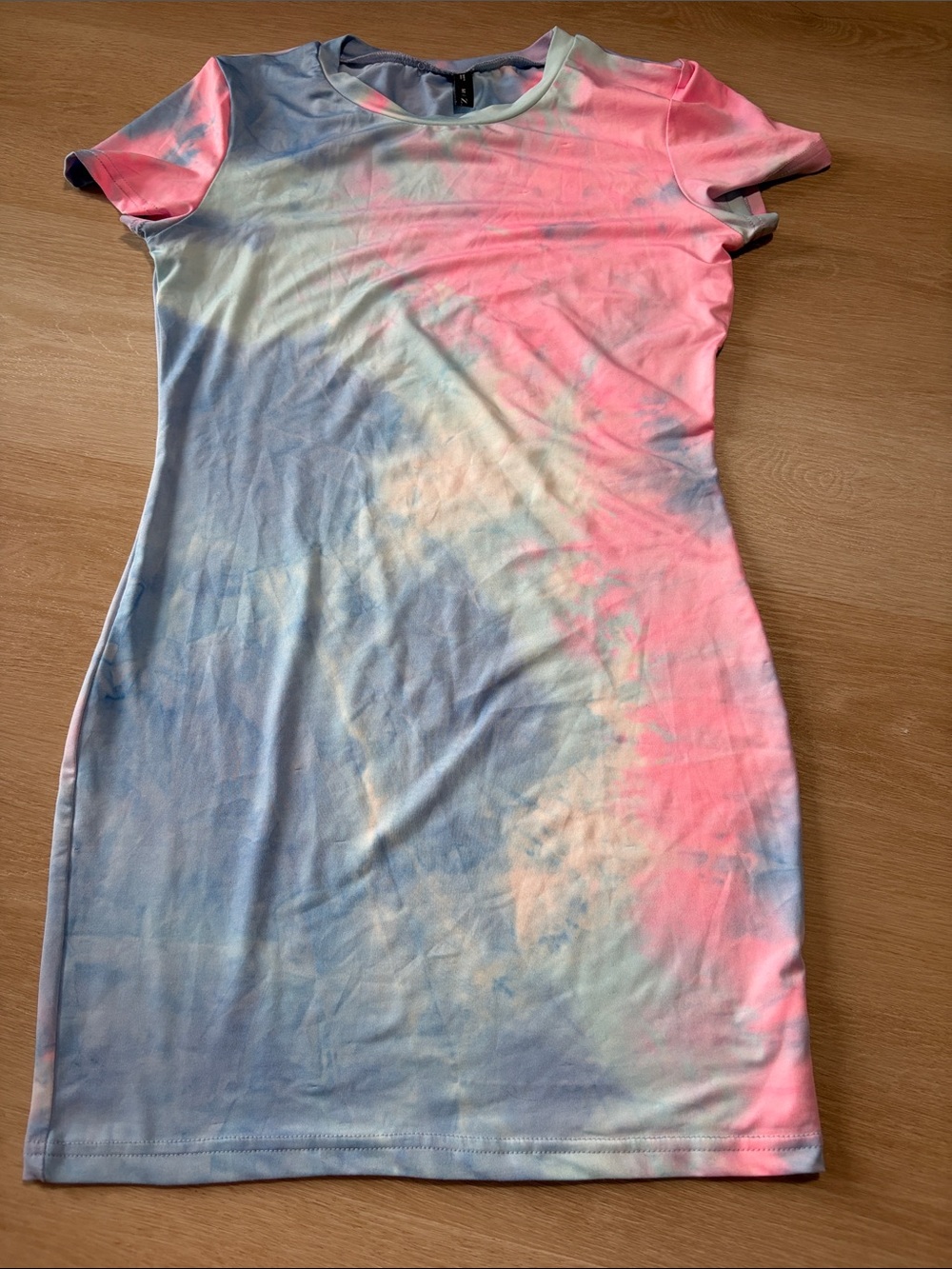 Zaful Tie-Dye Short Sleeve Bodycon Dress in Pink & Blue